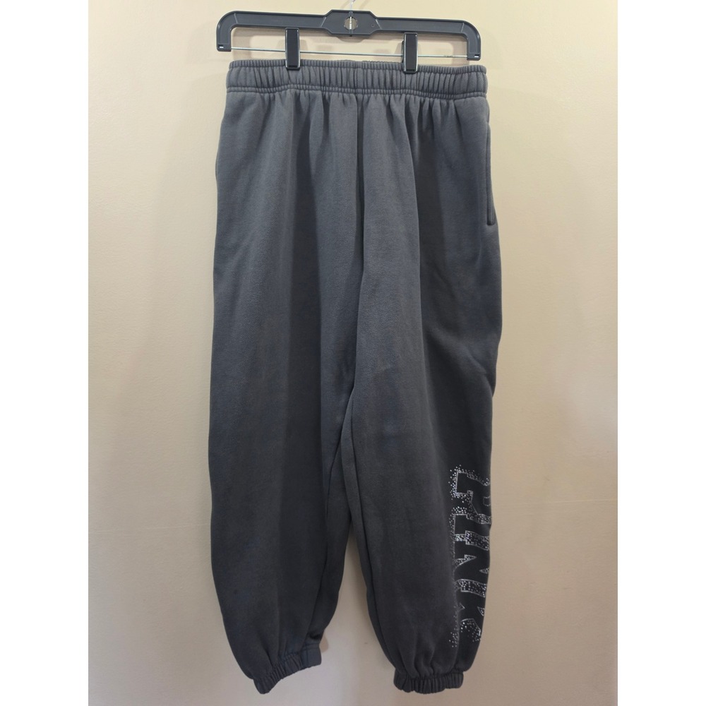 Victoria's Secret PINK Rhinestone Logo Fleece Joggers Gray Medium